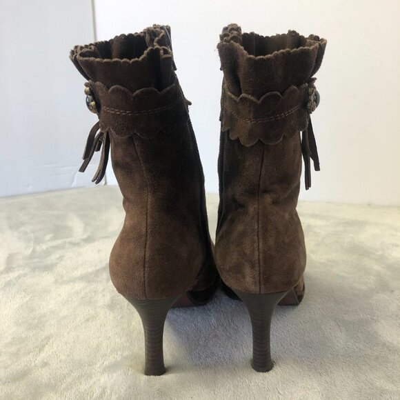 Belle Brown Suede Heeled Mid Calf Side Zip Boot Size 7 - Picture 7 of 16